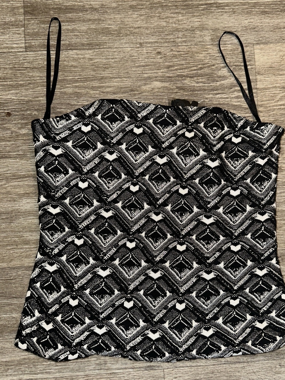 White House Black Market black Geometric corset Crop Top size 4.